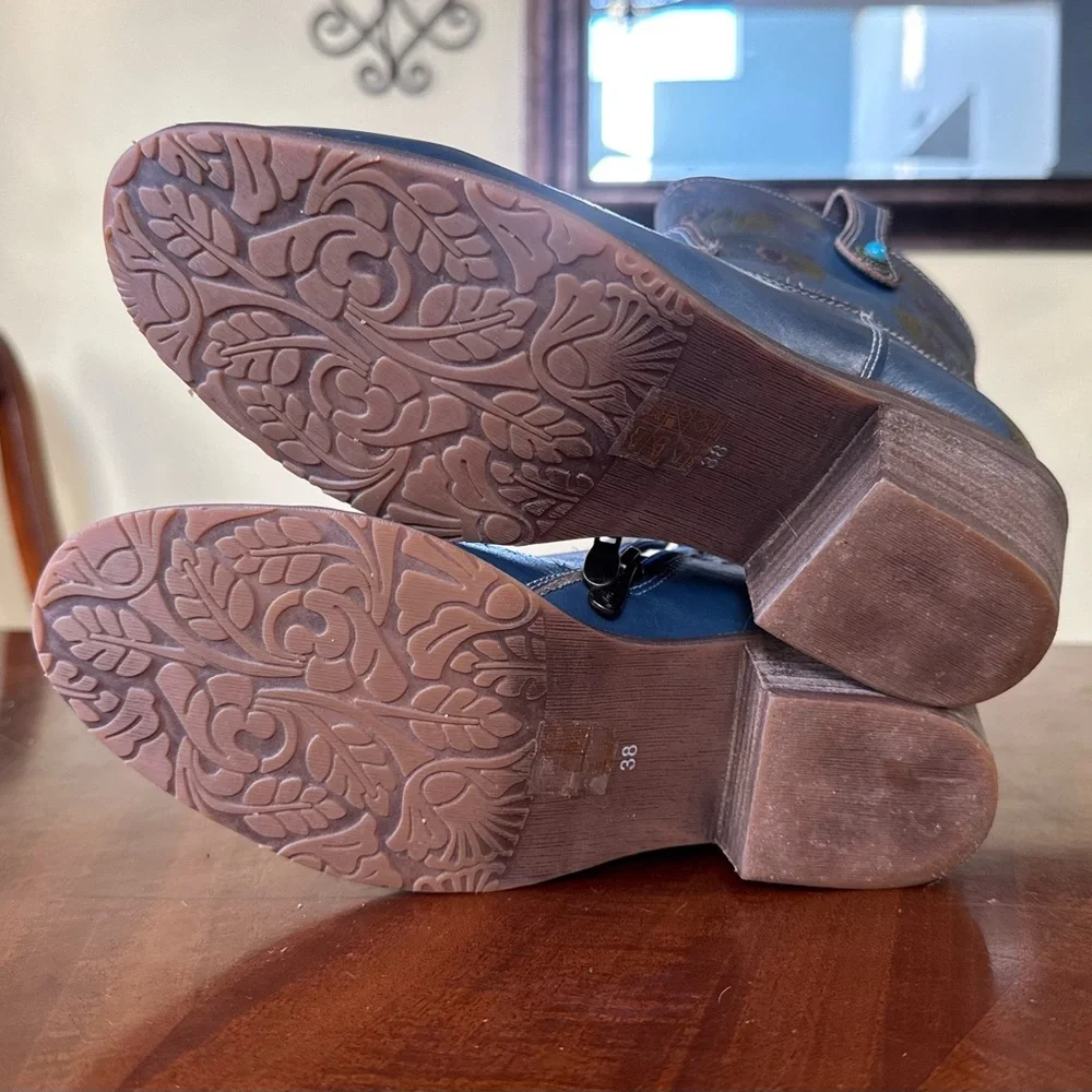 Spring Step Blue Floral Ankle Booties - Picture 4 of 8
